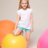 Girls' Basic Short Puff Sleeve Round Neck Cotton T-Shirt