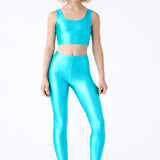 Girls Shiny High Waisted Leggings – Dance & Gymnastics Stretch Tights