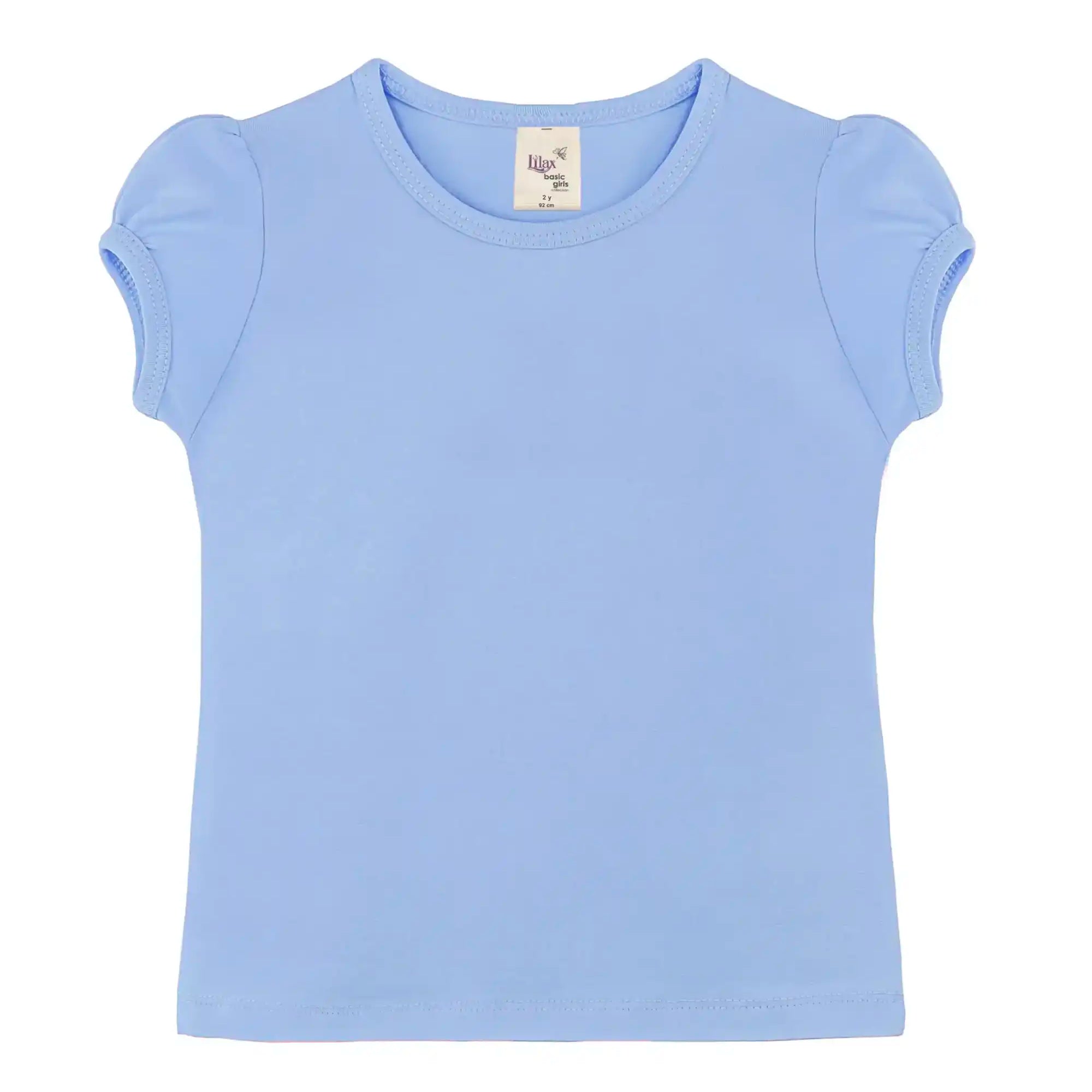 Girls' Basic Short Puff Sleeve Round Neck Cotton T-Shirt