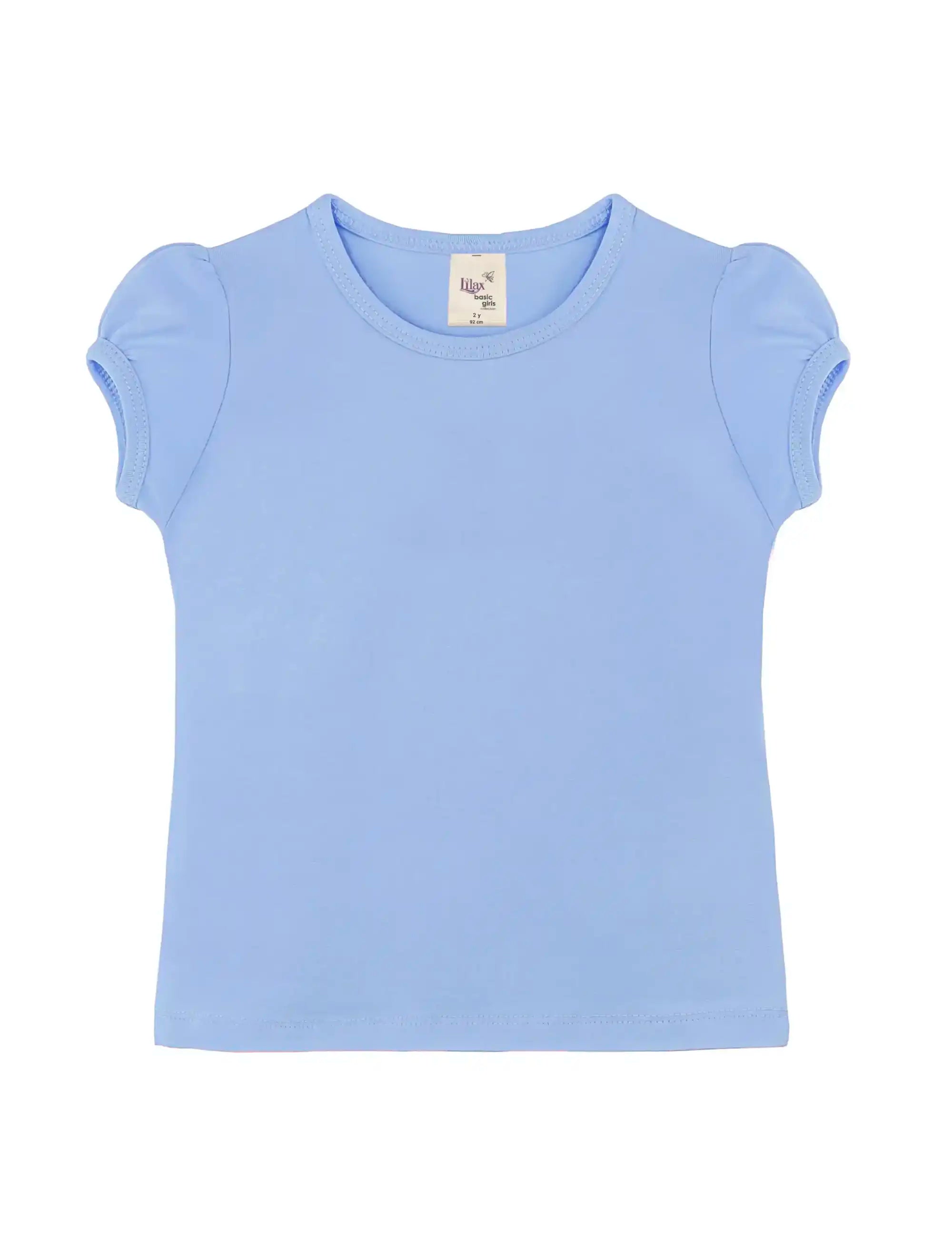 Girls' Basic Short Puff Sleeve Round Neck Cotton T-Shirt