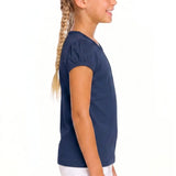 Girls' Basic Short Puff Sleeve Round Neck Cotton T-Shirt