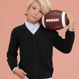 Lilax Little Boys Basic Long Sleeve V-Neck Classic Knit Cardigan Sweater