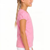 Girls' Basic Short Puff Sleeve Round Neck Cotton T-Shirt