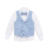 Boys Suit Set Slim Fit Vest, White Dress Shirt, Dress Pants and Bowtie 4 Piece Formal Suit Set