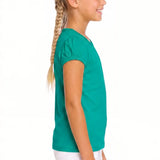 Girls' Basic Short Puff Sleeve Round Neck Cotton T-Shirt