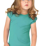Girls' Basic Short Puff Sleeve Round Neck Cotton T-Shirt