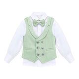 Boys Suit Set Slim Fit Vest, White Dress Shirt, Dress Pants and Bowtie 4 Piece Formal Suit Set