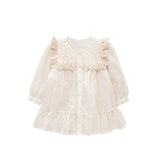 Toddler Girls' Long Sleeve Lace Embroidered Button Down Dress