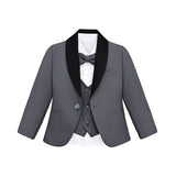 Boys 5-Piece Slim Fit Textured Suit Set With Satin Lapels