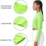 Lilax Girls' Long Sleeve Crop Top – Soft Cotton, 4-Way Stretch, Breathable Everyday Tee