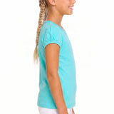 Girls' Basic Short Puff Sleeve Round Neck Cotton T-Shirt