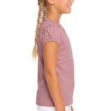 Girls' Basic Short Puff Sleeve Round Neck Cotton T-Shirt