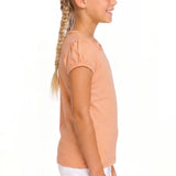 Girls' Basic Short Puff Sleeve Round Neck Cotton T-Shirt