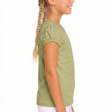 Girls' Basic Short Puff Sleeve Round Neck Cotton T-Shirt