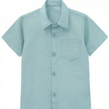 Boys' Button Down Shirt Solid Short Sleeve Classic Solid Oxford Dress Shirt