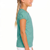 Girls' Basic Short Puff Sleeve Round Neck Cotton T-Shirt