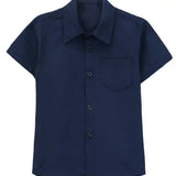 Boys' Button Down Shirt Solid Short Sleeve Classic Solid Oxford Dress Shirt