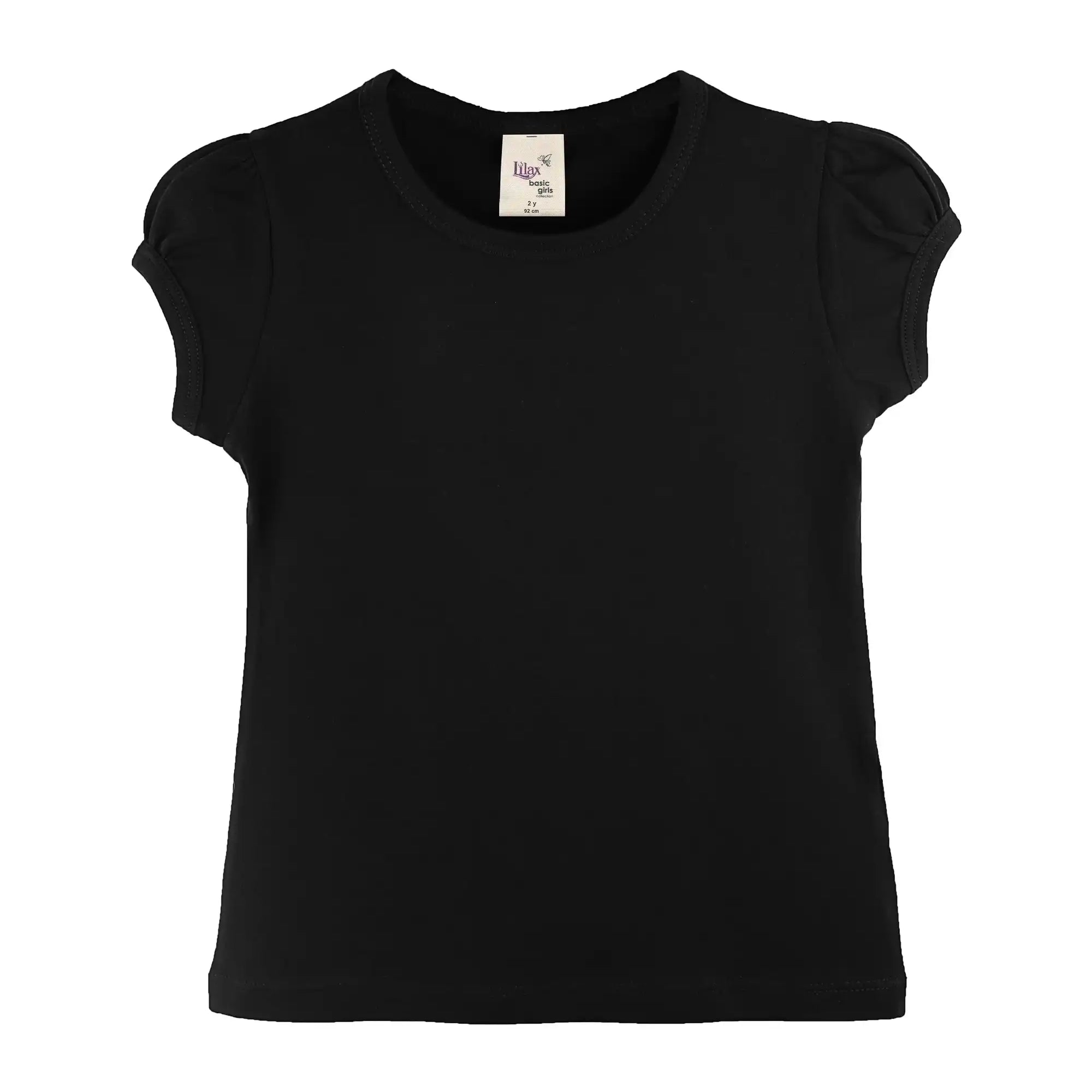 Girls' Basic Short Puff Sleeve Round Neck Cotton T-Shirt
