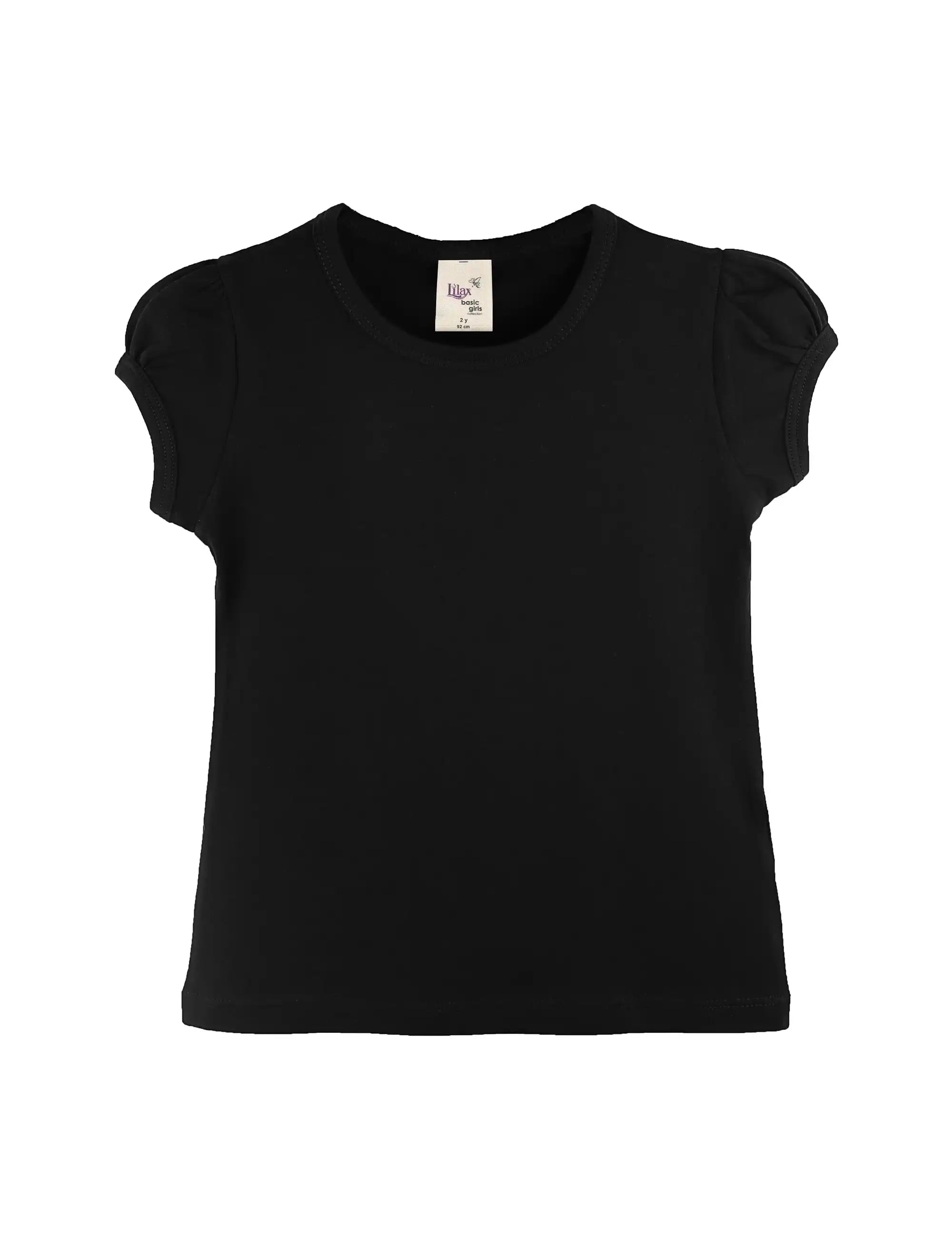 Girls' Basic Short Puff Sleeve Round Neck Cotton T-Shirt