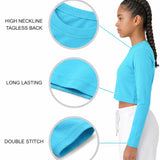 Lilax Girls' Long Sleeve Crop Top – Soft Cotton, 4-Way Stretch, Breathable Everyday Tee