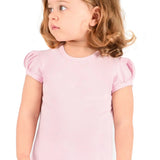 Girls' Basic Short Puff Sleeve Round Neck Cotton T-Shirt