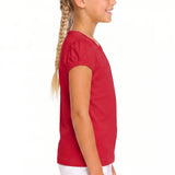 Girls' Basic Short Puff Sleeve Round Neck Cotton T-Shirt