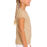 Girls' Basic Short Puff Sleeve Round Neck Cotton T-Shirt