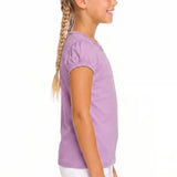 Girls' Basic Short Puff Sleeve Round Neck Cotton T-Shirt