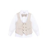 Toddler & Youth Boys 4 Piece Formal Suit Set V-Neck Vest White Dress Shirt Dress Pants and Bowtie 1-5 Years