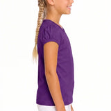 Girls' Basic Short Puff Sleeve Round Neck Cotton T-Shirt