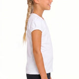 Girls' Basic Short Puff Sleeve Round Neck Cotton T-Shirt