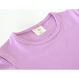 Girls' Basic Short Puff Sleeve Round Neck Cotton T-Shirt