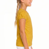 Girls' Basic Short Puff Sleeve Round Neck Cotton T-Shirt