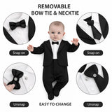 Baby Boy Tuxedo Romper Suit | Bow Tie & Necktie | 100% Cotton Footed Coverall