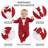 Baby Boy Tuxedo Romper Suit | Bow Tie & Necktie | 100% Cotton Footed Coverall