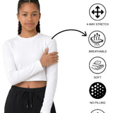 Lilax Girls' Long Sleeve Crop Top – Soft Cotton, 4-Way Stretch, Breathable Everyday Tee