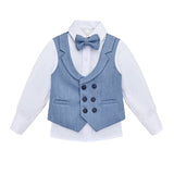 Boys Suit Set Slim Fit Vest, White Dress Shirt, Dress Pants and Bowtie 4 Piece Formal Suit Set