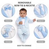 Baby Boy Tuxedo Romper Suit | Bow Tie & Necktie | 100% Cotton Footed Coverall