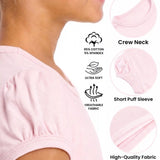 Girls' Basic Short Puff Sleeve Round Neck Cotton T-Shirt