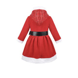 Girls Christmas Santa Sparkle Hood Red Dress
