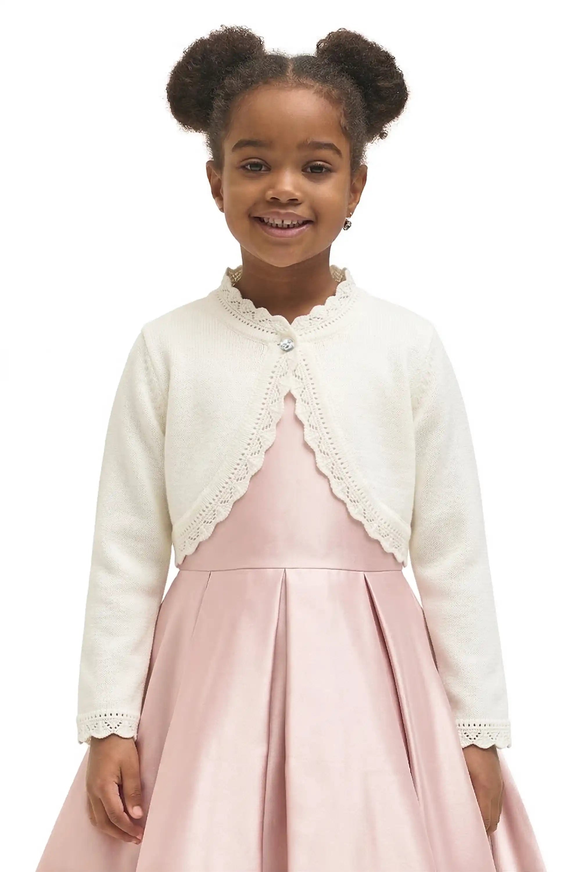 Little Girls' Knit Long Sleeve Button Closure Bolero Cardigan Shrug