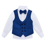 Boys Suit Set Slim Fit Vest, White Dress Shirt, Dress Pants and Bowtie 4 Piece Formal Suit Set