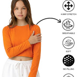 Lilax Girls' Long Sleeve Crop Top – Soft Cotton, 4-Way Stretch, Breathable Everyday Tee