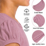 Girls' Basic Short Puff Sleeve Round Neck Cotton T-Shirt
