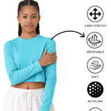 Lilax Girls' Long Sleeve Crop Top – Soft Cotton, 4-Way Stretch, Breathable Everyday Tee