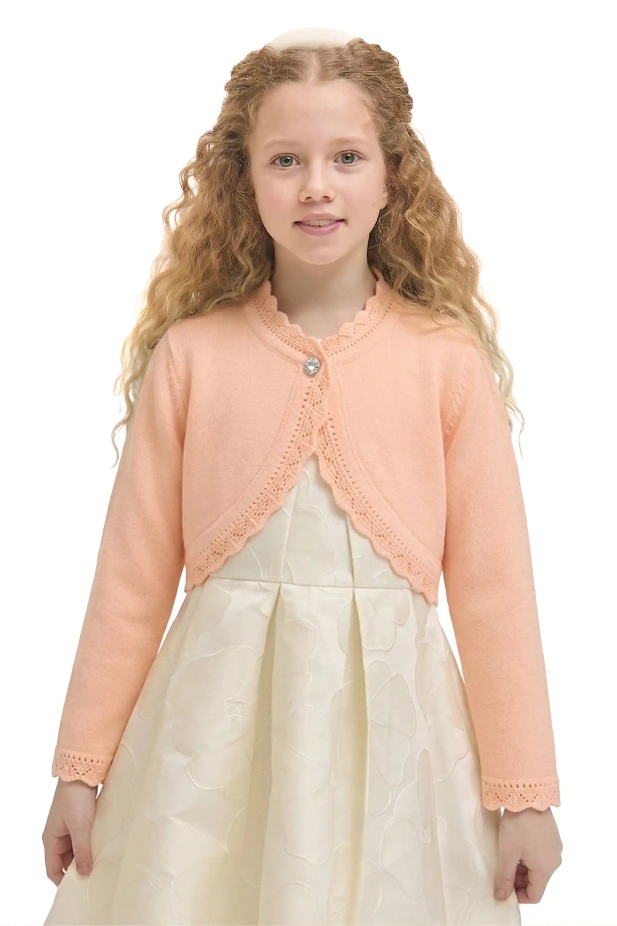 Little Girls' Knit Long Sleeve Button Closure Bolero Cardigan Shrug