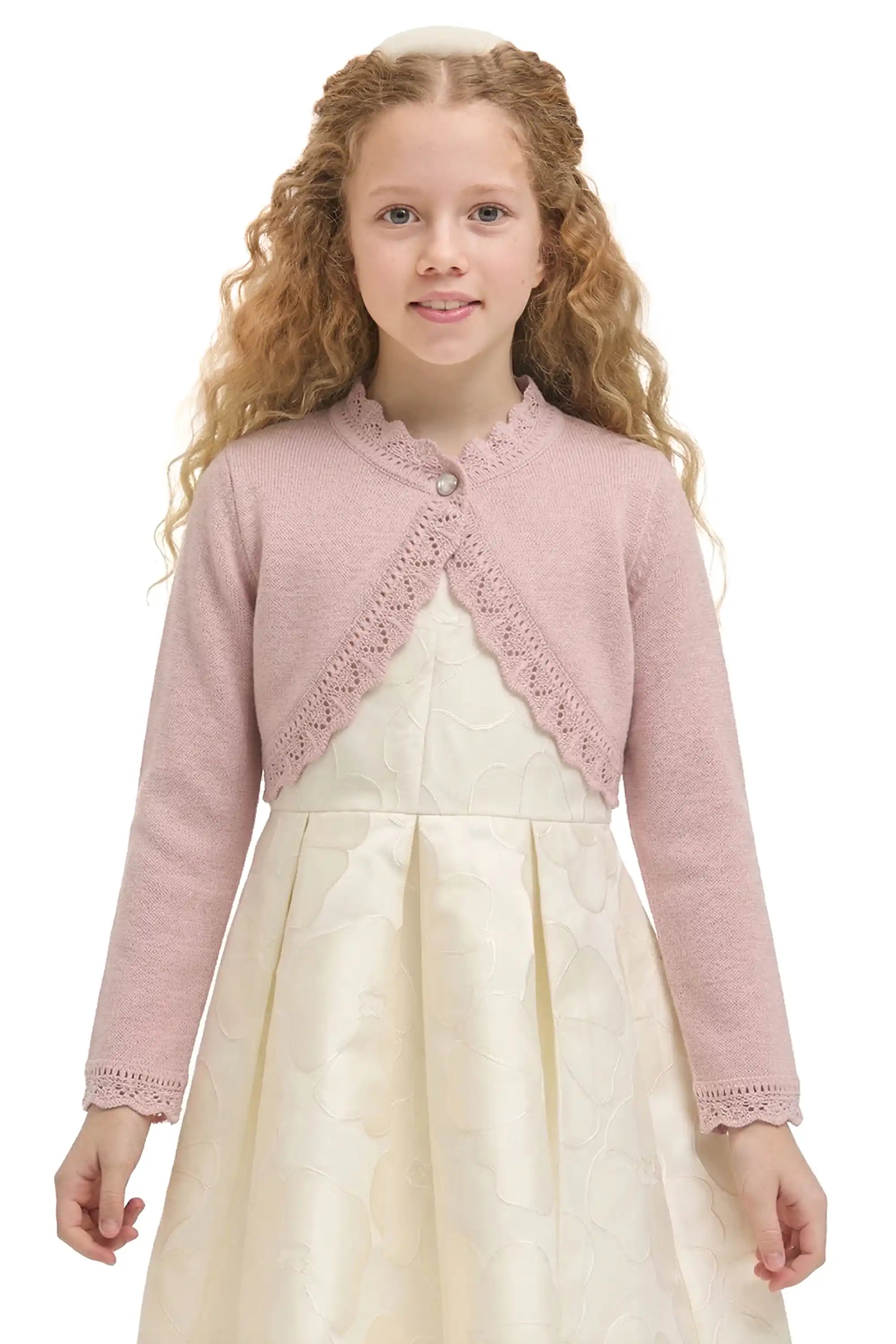 Little Girls' Knit Long Sleeve Button Closure Bolero Cardigan Shrug