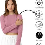 Lilax Girls' Long Sleeve Crop Top – Soft Cotton, 4-Way Stretch, Breathable Everyday Tee