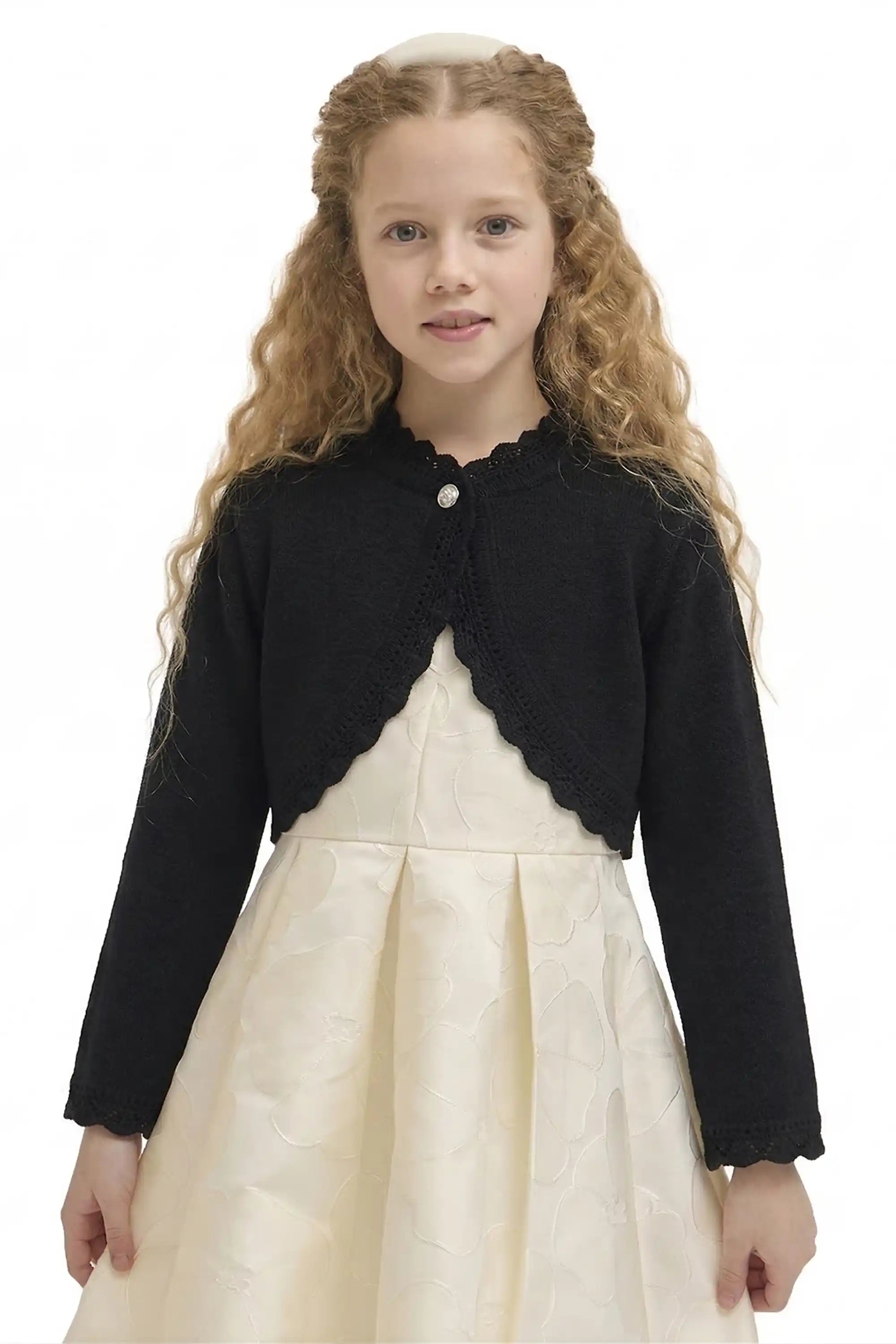 Little Girls' Knit Long Sleeve Button Closure Bolero Cardigan Shrug