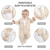 Baby Boy Tuxedo Romper Suit | Bow Tie & Necktie | 100% Cotton Footed Coverall